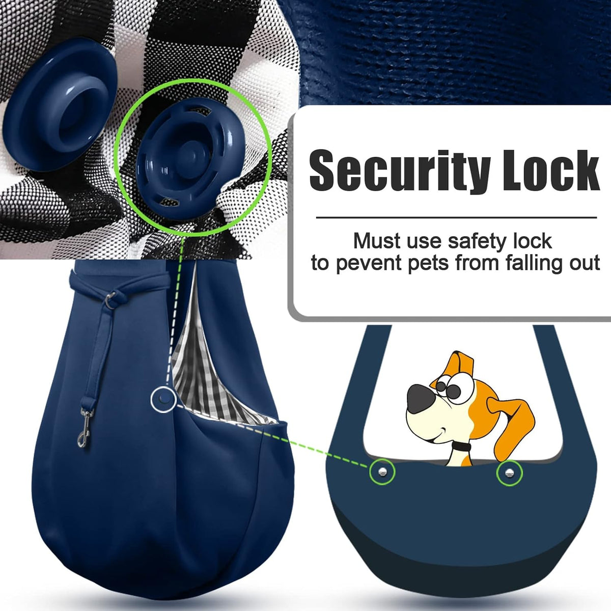 Tomkas Small Dog Sling Carrier - Zipper Pocket & Adjustable Strap - for 3-10 lbs Pets(Dark Blue)