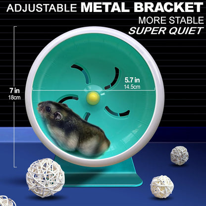 Hamster Silent Wheel, Super-Silent Small Animal Exercise Wheel Accessories, Quiet Hamster Running Wheels with Adjustable Stand for Hamsters,Gerbils,Mice, Small Pet 7in (Blue A)