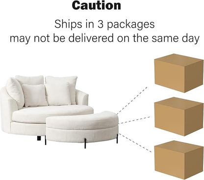Chifee & Vingol 59.8" W Oversized Accent Barrel Chair Large Round Chair with Ottoman & Movable Wheels,Beige