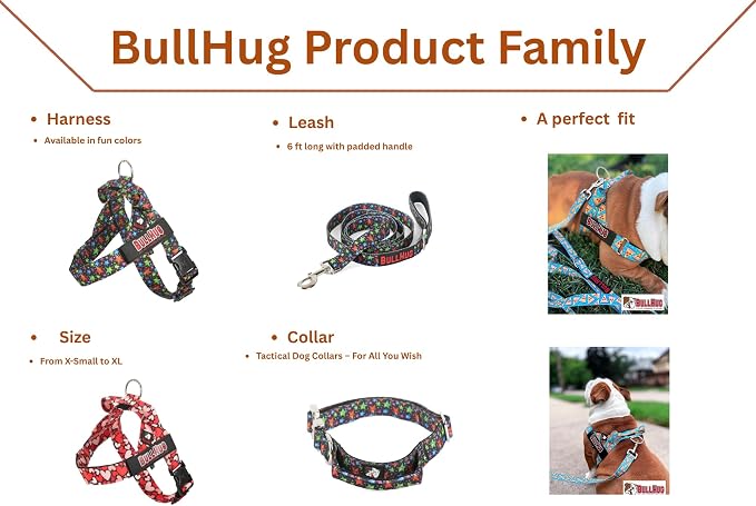 Adjustable Dog Harness– No Pull, No Choke – for English Bulldogs, French Bulldogs, Pugs & Broad-Chested Breeds – Easy, Safe Walks (Mug, Medium)