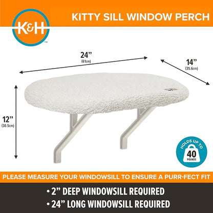 K&H Cat Window Perch Kitty Sill - Cat Window Hammock Bed with Strong Support Holds 40 lbs, Cushioned Windowsill Bed for Indoor Cats, Washable Cover, Cream Fleece, 24 x 14 Inches