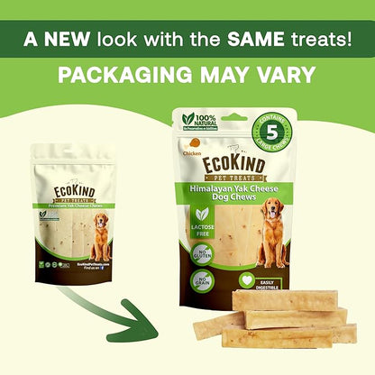 EcoKind Premium Gold Yak Cheese Himalayan Dog Chews, Dog Treats Large Breed, All Natural, High Protein Dog Chew, Chicken, Large - 1 Chew