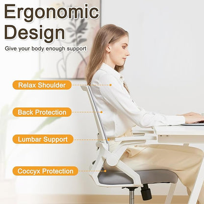 Msdizuo Office Chair Ergonomic Desk Chair, 400lbs Home Mesh Office Desk Chairs with Wheels, Comfortable Gaming Chair, High Back Office Copmuter Chair for Long Hours(White)