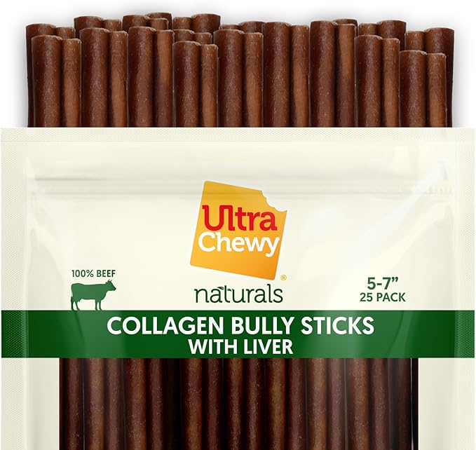 Ultra Chewy Collagen Sticks 5-7 inches (25 Pack) – Long Lasting Odor-Free, All-Natural Dog Chews – Rawhide & Bully Stick Alternative