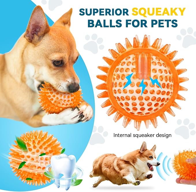 SHARLOVY 3.5” Large Dog Toys Ball, 6 Pack Squeaky oys, Durable for Aggressive Chewers, Spiky Ball for Clean Teeth and Training, Fetch Toys for Large Dogs, for Puppy Chew and Teething