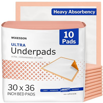 McKesson Underpads Bed Pads, Heavy Absorbency, 30 x 36 in, 10 ct | Chux Pads for Adults and Elderly, Baby Changing, Pee Pad for Pets