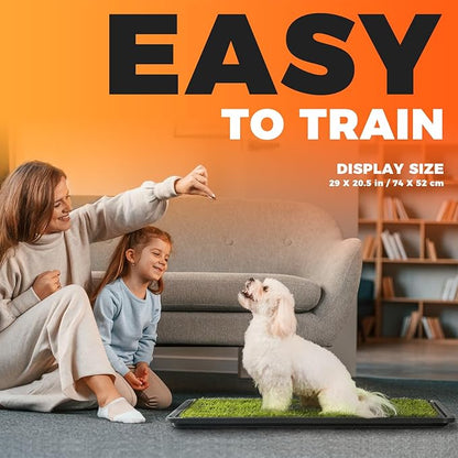 Hompet Dog Grass Pad with Tray Large, 29"x20.5", 2 Reusable Artificial Turf for Dogs Potty, Waterproof Non-Slip Washable Pee Pads, Quickly Absorbency Portable Dog Litter Box for Indoor/Outdoor Use