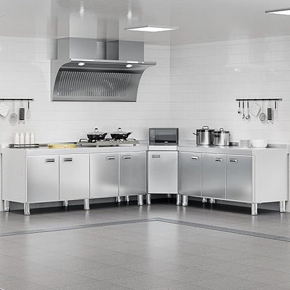 KINGBO 66.9" Stainless Steel Table Cabinet Heavy Duty Prep Table with 304 Stainless Steel Worktop Commercial Worktable Workbench with Storage Cabinet for Kitchen Garage Restaurant Outdoor
