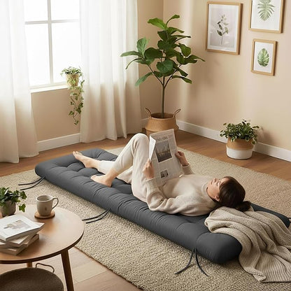Vercraft Long Floor Cushion Large Floor Cushion with Brushed Cotton 74.8 x 27.5 x 3.15 in Jumbo Lounger Pillow for Outdoor Indoor Bay Window Meditation Yoga Reading Sleeping (Dark Gray)
