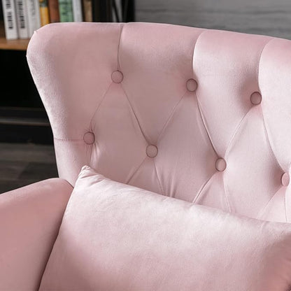 chairus Mid-Century Modern Accent Chairs Set of 2, Comfy Tufted Single Sofa Chair Wingback Armchair with Pillow for Club, Living Room, Bedroom - Velvet, Pink