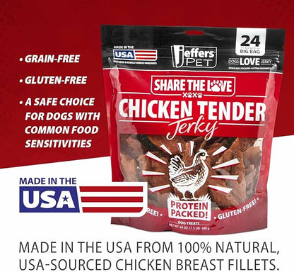 Jeffers Chicken Jerky Dog Treats, 24 oz Bag – Limited Ingredient, Healthy Training Snack, Grain Free, High Protein, 100% Real Chicken, Natural Made in USA, Perfect for Halloween & Christmas - 1 Pack