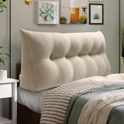 WOWMAX Headboard Pillow Queen Triangular Bed Wedge Pillow for Headboard Wedge Pillow Headboard for Daybed Bunk Bed Large Bolster Pillow for Bed with Removable Cover, 80% Cotton & 20% Linen Blend