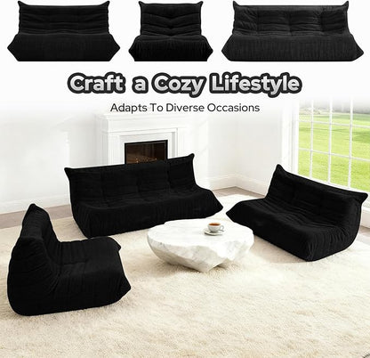 HABUTWAY Bean Bag Chairs Fireside Lazy Floor Sofa, Soft Teddy Fleece 2 Seater Sofa with High-Resilience Foam Filling，Beanbag for Living Room, Bedroom, Office (Black Teddy)
