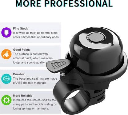 2 Pack Classic Bike Bell, Bicycle Bell Loud Crisp Clear Sound Bicycle Bike Bell City Bike BMX Bike Sports Bike for Adults Kids Right Hand/Left Hand Use