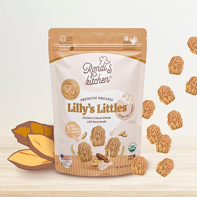 Rondi's Kitchen Lilly's Littles All-Natural & Organic Healthy Soft Dog Treats, Healthy Snacks for Small Dogs, Puppies, and Seniors, Tender Bite Cookies, Human Grade - Chicken & Sweet Potato