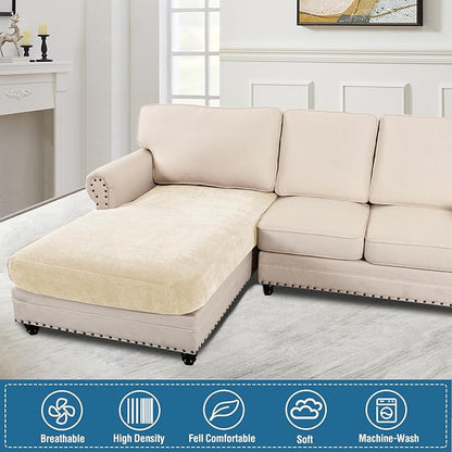 H.VERSAILTEX Stretch Sofa Cushion Covers Chenille Chaise Cushion Cover Thick Soft Sectional Couch Covers for L Shaped Sofa Both Left/Right All Seasons Universal(Chaise Cushion Cover,Beige)