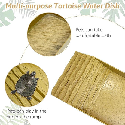 PINVNBY Reptile Bathing Pool Plastic Tortoise Food Dish with Ramp Reptile Food Dish & Water Bowl Tortoise Habitat Accessories for Frog Lizard Box Turtle