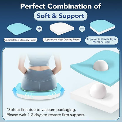 Chair Cushions for Dining Chairs, Non Slip Chair Pads with Ties and Washable Covers, Memory Foam Kitchen Chair Cushions Set of 4, 16"X16"X2.5", Light Blue