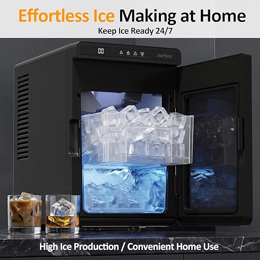 Sunvivi Clear Ice Maker, Compact Countertop Ice Machine, Fast 10-Min Ice