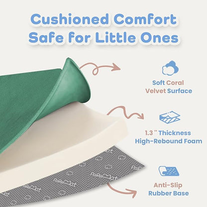 PAPAMAT 1.3" Thick Baby Floor Play Mat 50x50, Basic Padded Foam Mat for Tummy Time Crawling, Non Slip Cushioned for Babies Toddlers Infants Kids (Dark Green)