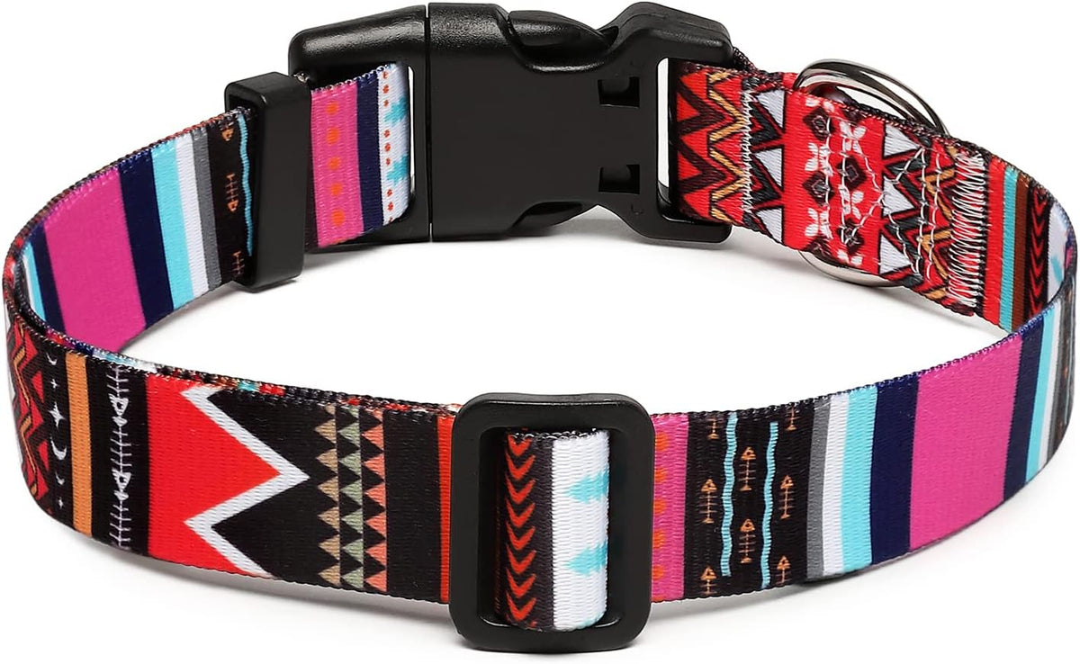 Mercano Adjustable Dog Collar - Special Design Patterns, Soft Nylon Comfortable Durable Pet Collar for Small Medium Large Dogs (M, Tribal Pink)