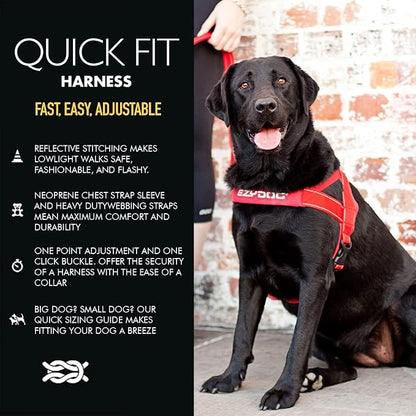 EzyDog Quick Fit Dog Harness, Soft Neoprene Padding - Small, Red | Fast One-Click Buckle, Adjustable Fit, Strong Reinforced Materials, Reflective Stitching, No Pull Dog Harness, Easy Walking