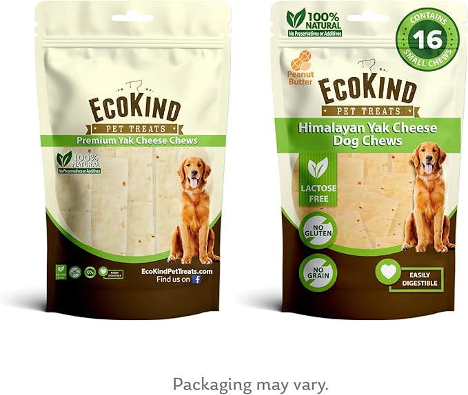 EcoKind Premium Gold Yak Cheese Himalayan Dog Chews, Healthy Dog Treats for Small Dogs, All Natural, High Protein Chew, Peanut Butter, Small - 16 Chews