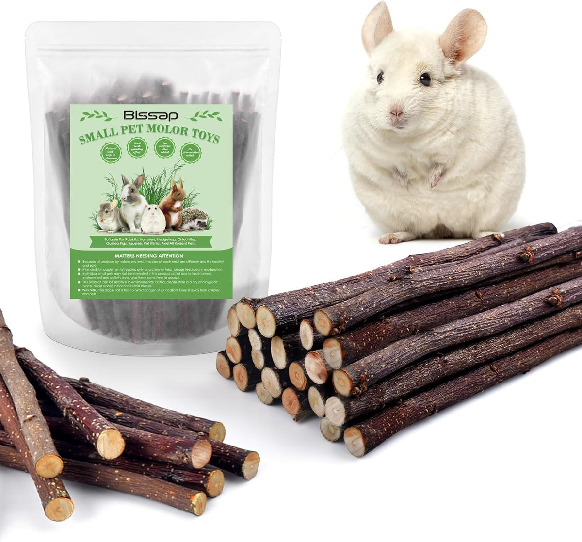 Bissap 120g/4.2oz Apple Sticks for Rabbits, Natural Bunny Chew Toys and Treats for Chinchilla Guinea Pig Hamster Gerbil Small Animals Pet Apple Wood Stick Toys Teeth Grinding