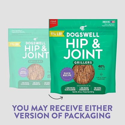 DOGSWELL 100% Grilled Meat Dog Treats, Made in The USA with Glucosamine, Chondroitin & New Zealand Green Mussel for Healthy Hips, 20 oz. Duck