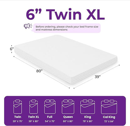 GAESTE 6 Inch Twin XL Cooling Memory Mattress Medium Firm CertiPUR-US Certified Foam, Pressure Relief & Cool Sleep Mattress-in-a-Box Comfort & Supportive Fiberglass Free (Twin XL, 6 in)
