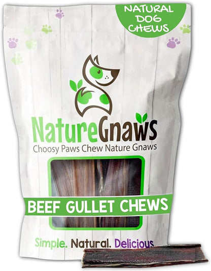 Nature Gnaws Beef Gullet Chews for Small Dogs 4-5" (20 Count) - Natural Beef Jerky Stick Dog Chew Treats - Rawhide Free