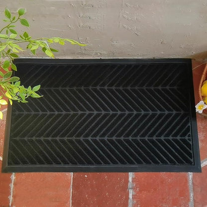 XADP Front Door Mat 36"x24" Indoors Outdoors Welcome Mats, Waterproof Non-Slip Rubber Backing Heavy Duty Doormat Outside Entrance, Low Profile Entryway Rugs Floor Mat for Patio, Pattern A Black