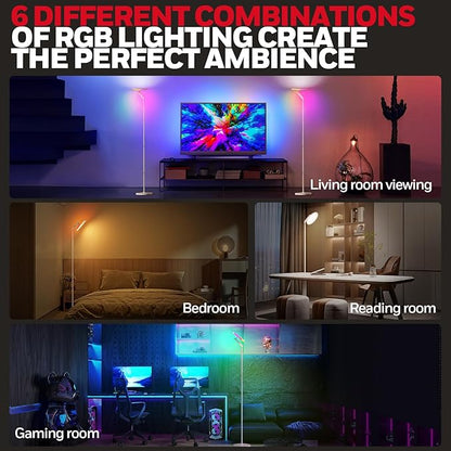 Honeywell 3000LM LED Floor Lamp, Torchiere Floor Lamps with Remote Control, F2 Sunturalux™ 40W Eye-Caring Reading Light, 2700-5000K 6 RGB Modes RGB Standing Lamp for Bedroom Living Room Office White
