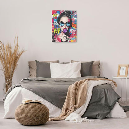Fashion Women Wall Art Glam Modern Artwork for Girls Banksy Street Graffiti Pop Art Canvas Pictures Painting Print Framed Decorations Gifts for Bedroom Living Room Office 16"x20"