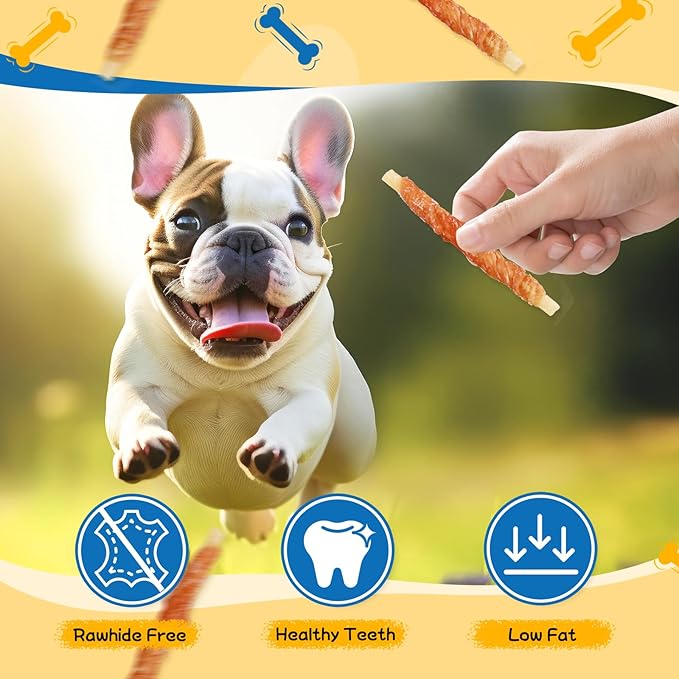 Gazeupon Rawhide Free Dog Treats, Chicken Wrapped Cod Sticks, Healthy Training Treats, Soft Chewy Snacks for Small Dogs w/Glucosamine Chondroitin, Low Fat