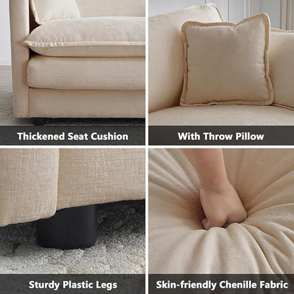 Aoowow Single Deep Seat Sofa Comfy Chenille Couch,Modern Upholstered Accent Armchair with Pillow for Living Room Bedroom Apartment(Light Coffee)
