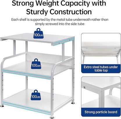 Fannova White Printer Stand, 23.6 x18.9 x 30 Inches Big Size Printer Table with Adjustable Shelf, 3 Tier Rolling Printer Cart with Wheels for Home Office Storage and Organization