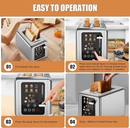 WHALL Touch Screen Toaster 2 Slice, Smart Digital Toaster