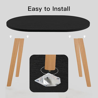 Small Coffee Table for Small Space, Low Table, Floor Table Desk for Sitting on The Floor, Japanese Coffee Table for Living Room, Tatami Tea Tables with Solid Wood Legs, Oval Coffee Tables, Black