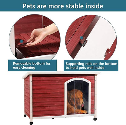 Petsfit Weatherproof Wooden Outdoor Dog House, Large, 1-Year Warranty