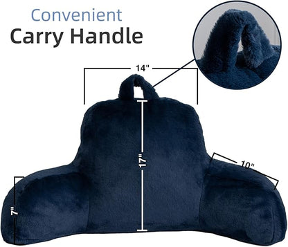 A Nice Night Faux Fur Reading Pillow Bed Wedge Large Adult Children Backrest with Arms Back Support for Sitting Up in Bed/Couch for Bedrest,Navy