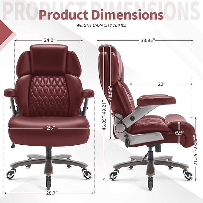Big and Tall Office Chair 700lbs - Adjustable Headrest&Lumbar Support, 3D Flip Arms, Large Wheels &Heavy Duty Metal Base, Ergonomic High Back Computer Chair Desk Chair, Thick Padded Extra Wide Seat