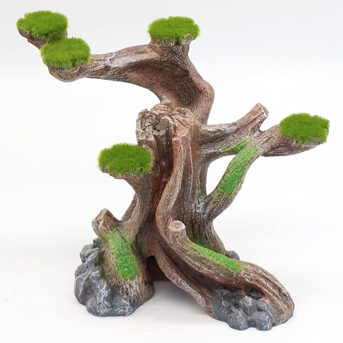 relaqcc Reptile Decor Aquarium Decorations Artificial Moss Resin Fish Tank Rocks Simulation Hollow Tree Leopard Gecko Trunk Accessories Aquarium View（Medium）