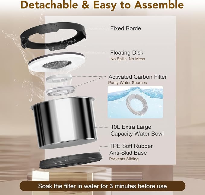 UPSKY 10L Dog Water Bowl No Spill Stainless Steel for Slow Drinking Black | Large Capacity, Spill-proof, Non-slip Design, Durable, For Large Dogs, Messy Drinkers & Multi-pet Homes, Outdoor / Indoor