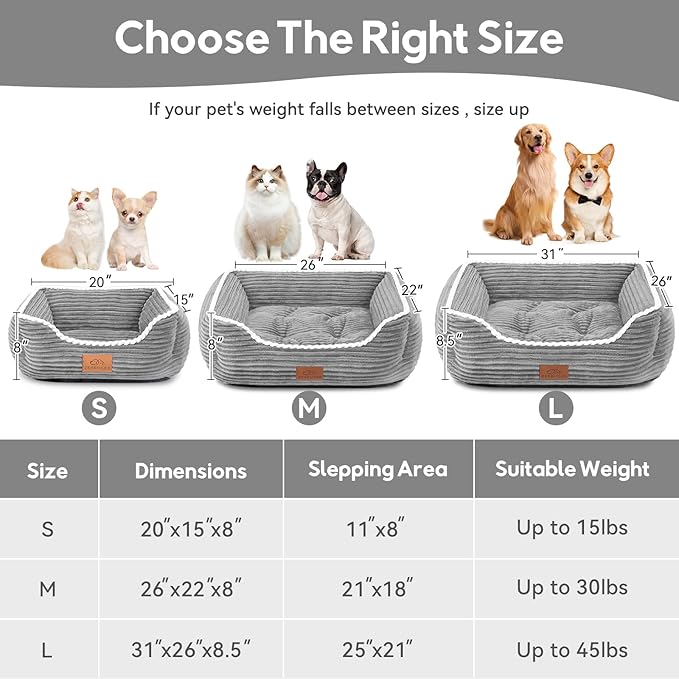 Cat Dog Bed for Pets, Rectangle Pet Bed Gift for Puppy and Kitten, Machine Washable Calming Fluffy Pet Couch Sofa for Indoor Outdoor, Portable Soft Cat Bed with Non-Slip Bottom (Small, Grey)