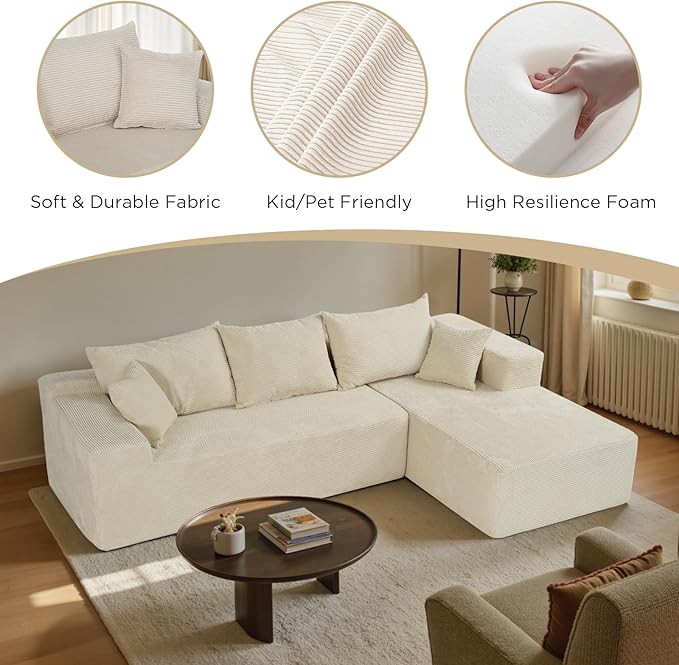 Cloud Sectional Couch with L-Shape Chaise,Modern Modular Sofa with Deep Seat, Upholstered Couches for Living Room Bedroom,No Assembly Required, Beige (Right Facing Chaise)
