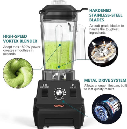 OMMO Blender 1800W, Professional High Speed Countertop Blender