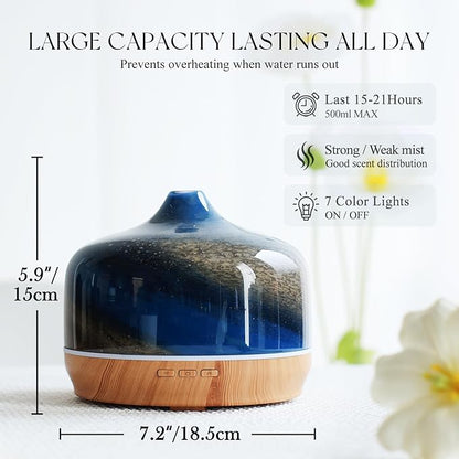 Porseme 500ml Glass Essential Oil Diffuser Aromatherapy Ultrasonic Cool Mist