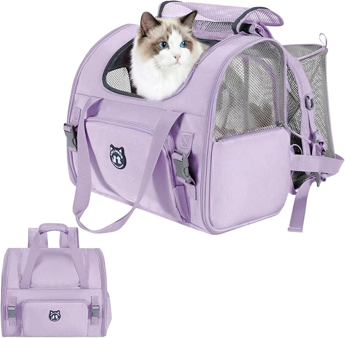 Expandable Cat Carrier Backpack for Large Cats - Airline Approved Pet Carrier Backpack for Small Dogs, Hiking & Travel, Waterproof with Breathable Mesh, 14lbs Capacity (Lavender, Standard)