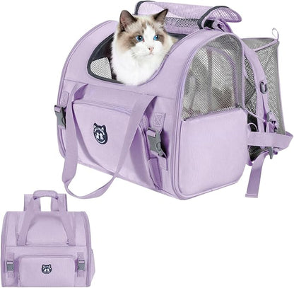 Expandable Cat Carrier Backpack for Large Cats - Airline Approved Pet Carrier Backpack for Small Dogs, Hiking & Travel, Waterproof with Breathable Mesh, 14lbs Capacity (Lavender, Standard)